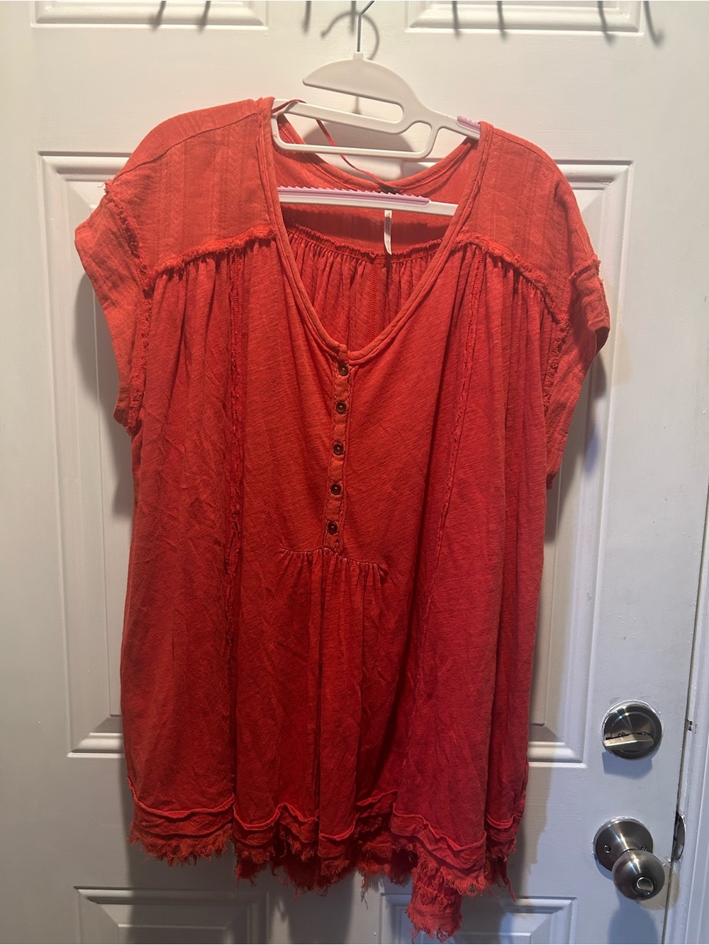 Free People Coral Button-Front Peasant Tunic